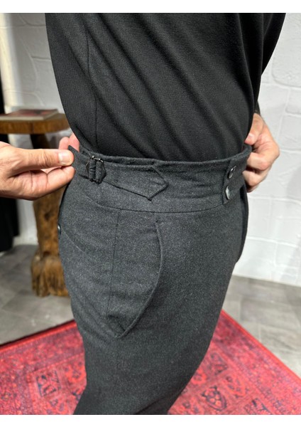 Özel Tasarım Kemer Detaylı Yün Kumaş Pantalon