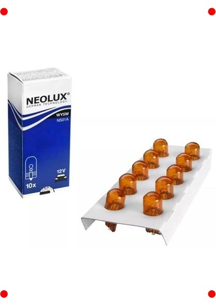 T10 Turuncu Dipsiz Sinyal Ampulü - 12V 5W - 10'lu Paket modelleri