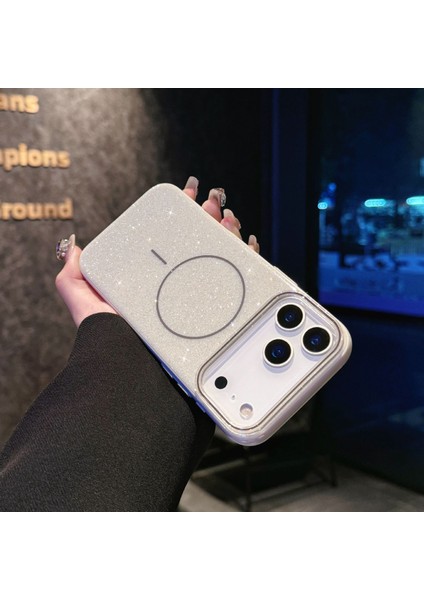 Apple iPhone 17 Pro Max Uyumlu Magsafe Şarj Özellikli Parlayan Simli Işıltılı Lüks Kapak Kılıf
