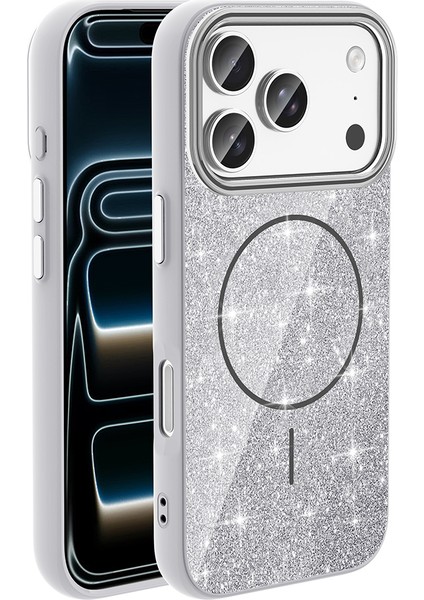 Apple iPhone 17 Pro Max Uyumlu Magsafe Şarj Özellikli Parlayan Simli Işıltılı Lüks Kapak Kılıf fiyatları