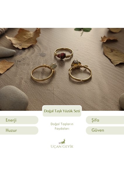 Doğal Taş Yüzük Seti - 3'lü Kombin, Şık ve Trend Yüzükler