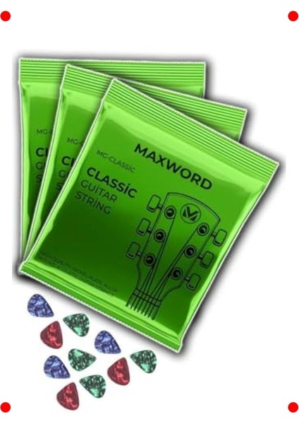 Kaliteli Klasik Gitar Teli Seti - 3 Takım + 10 Pena