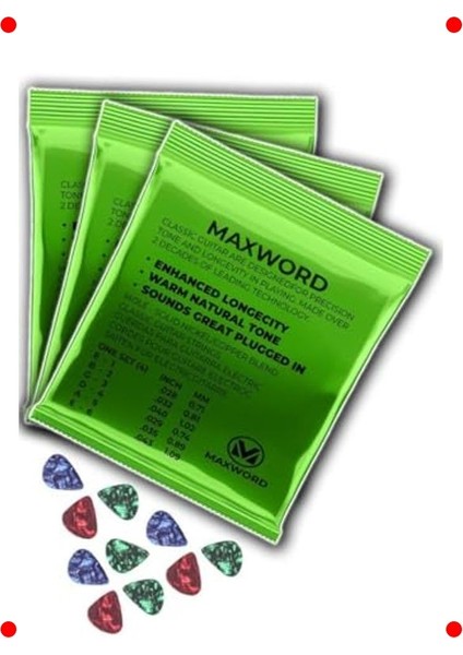 Kaliteli Klasik Gitar Teli Seti - 3 Takım + 10 Pena fiyatları