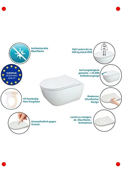 D Şekilli Antibakteriyel Yavaş Kapanan Klozet Kapağı fırsatları