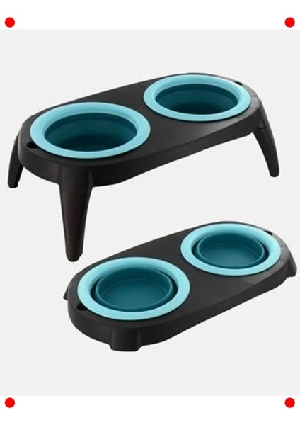Ikili Katlanabilir Evcil Hayvan Mama Kabı ve Standı