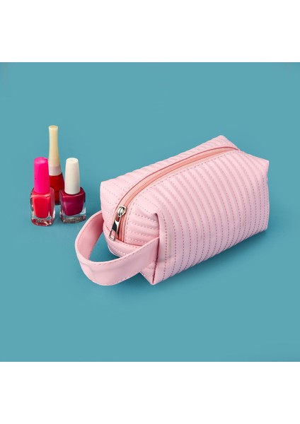 Kapitone Kozmetik Çantası - Pembe - 18X10 cm modelleri