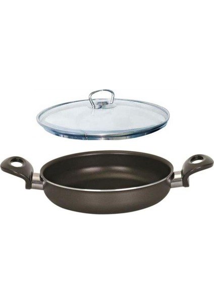 Onyx Cam Kapaklı Teflon Sahan - Siyah - 22 cm