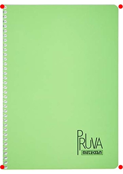 A4 Spiralli Karton Kapaklı Kareli Defter - 144 Yaprak Yeşil