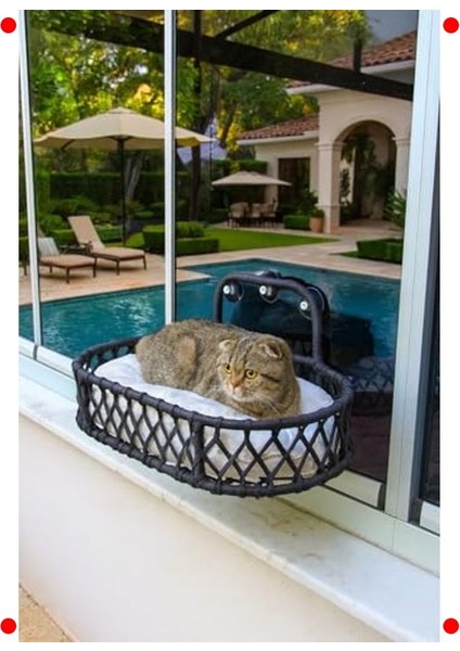 Pencere Kenarı Vantuzlu Macrame Kedi Hamağı (Büyük Boy)
