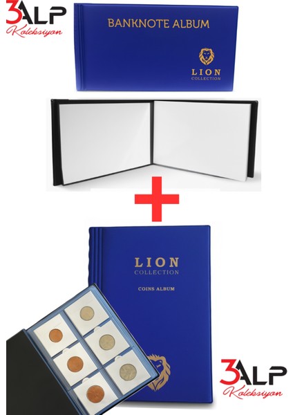 Mini Cep Albümü Seti-72 Gözlü Kapamalı Madeni ve Mini Kağıt Para Cep Defteri Albümü (2’li Set)-Mavi