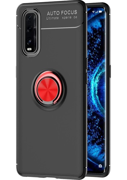 Oppo Find X2 Kılıf Range Yüzüklü Silikon - Siyah-Kırmızı