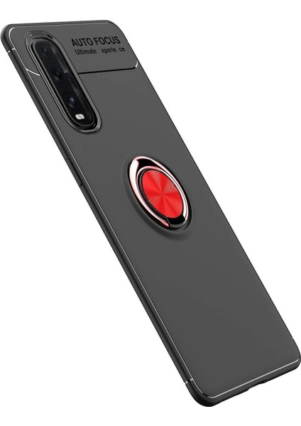 Oppo Find X2 Kılıf Range Yüzüklü Silikon - Siyah-Kırmızı fiyatları