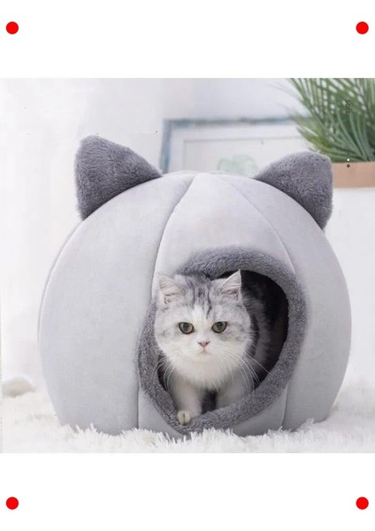 Bal Kabağı Tasarımlı Yumuşak Kedi Evi - M Beden Gri fiyatları