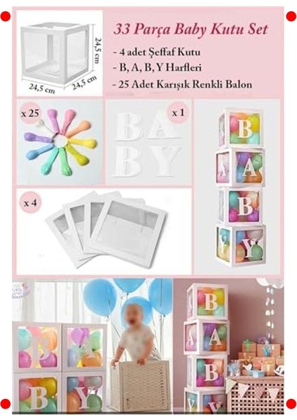 Baby Yazılı Şeffaf Kutu ve Balon Seti (33 Parça) indirimleri