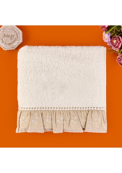 Soft French Cottage Twin Çiçek Desenli Yüz Havlusu - Ekru - 50X90 cm