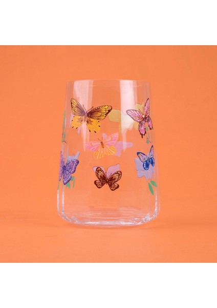 Kitchen Kelebek Figürlü Borosilikat Cam Meşrubat Bardağı - Şeffaf / Renkli - 650 ml