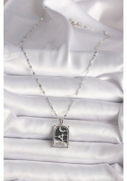 316L Çelik Gümüş Renk Zirkon Taşlı Ay Figürlü Taror Model Kadın Kolye fiyatları