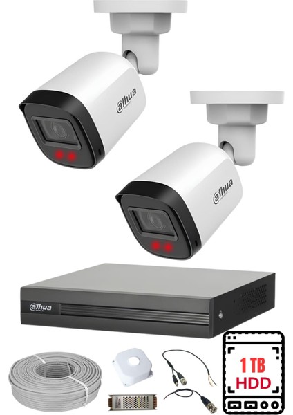 Dahua 2 Kameralı Gece Görüşlü Su Geçirmez Full Hd Güvenlik Kamerası Seti 1tb