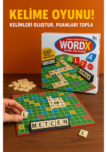 Wordx Ahşap Akıl ve Kelime Oyunu | 8+ Yaş Zeka Geliştirici Eğitici Aile Kutu Oyunu | 2-4 Kişilik