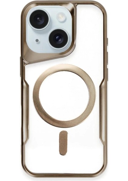 iPhone 15 Plus Kılıf Boyi Magsafe Silikon Kapak - Kahverengi