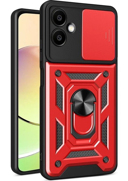 Samsung Galaxy A06 Kılıf Pars Lens Yüzüklü Silikon - Kırmızı