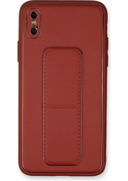 iPhone Xs Max Kılıf Coco Deri Standlı Kapak - Fuşya
