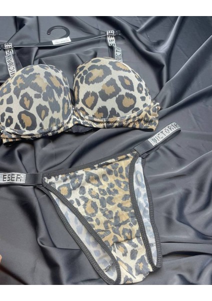 Desenli Dolgulu Tül Sütyen Takım