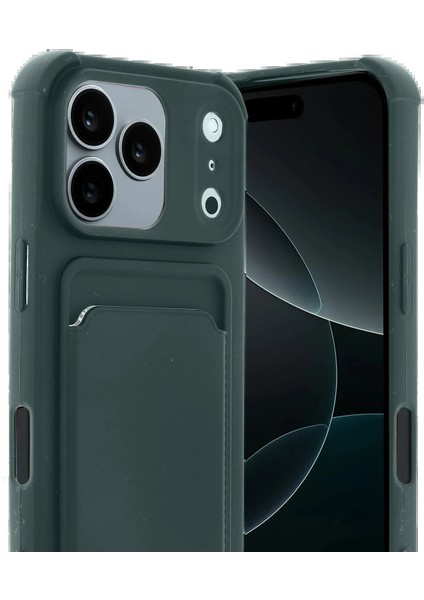 Apple iPhone 17 Pro Kelvin Kartvizitli Silikon - Koyu Yeşil