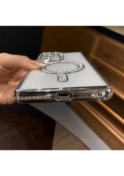 Samsung S25 Uyumlu Şeffaf Taşlı Magsafe Özellikli Kılıf fırsatları