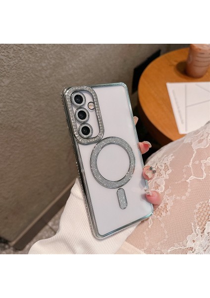 Samsung S25 Uyumlu Şeffaf Taşlı Magsafe Özellikli Kılıf