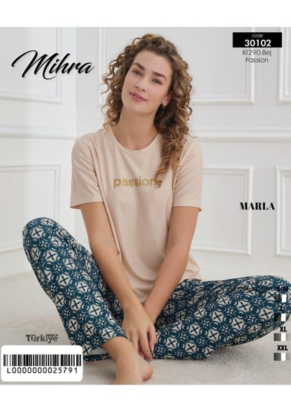 30102 Marla Kısakol Altı Uzun Kadın Pijama Takım