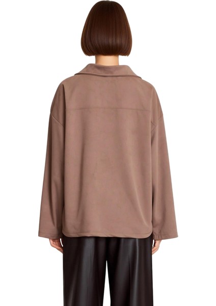 Kadın Süet Görünümlü Düşük Kollu Polo Yaka Bluz Fonksiyonel Dayanıklı Kaliteli Konforlu Şık fiyatları