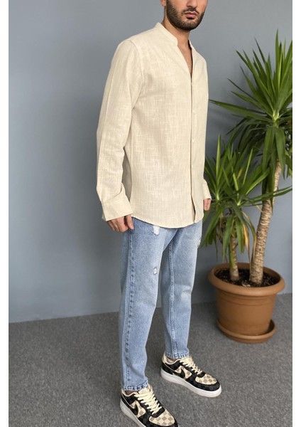 Hakim V Yaka Keten Mevsimlik Uzun Kollu Gömlek fiyatları