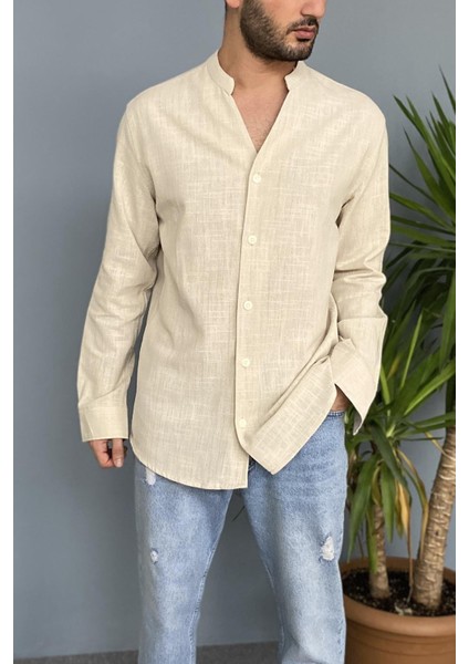 Hakim V Yaka Keten Mevsimlik Uzun Kollu Gömlek indirimleri