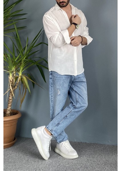 %100 Pamuk Oversize Uzun Kollu Keten Gömlek modelleri