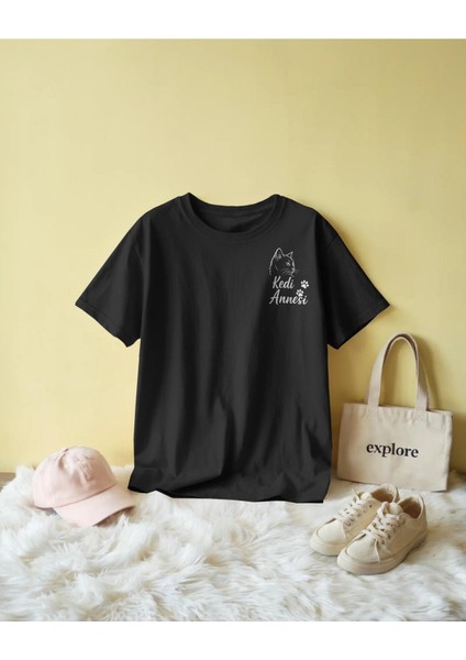 Kedi Annesi Yazılı Siyah Tişört modelleri