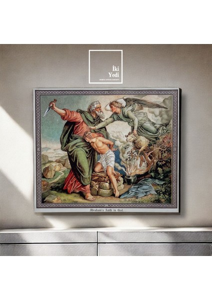 Abraham’s Faith In God Ahşap Tablo, Hz. Ibrahim ve Ismail Temalı Dini Sanat Reprodüksiyonu, Klasik Incil Illüstrasyonu, Duvar Dekoru