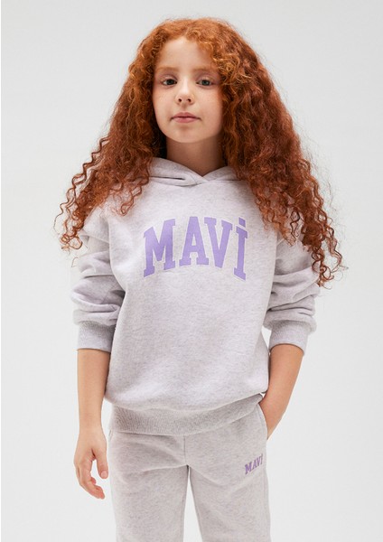Mavi Logo Baskılı Kapüşonlu Gri Sweatshirt 7610035-85438