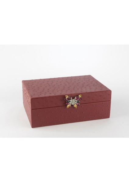 Bordo Kelebek Kulplu Deri Kutu 25X18X9CM