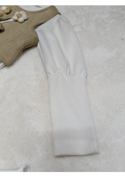 Fiyonklu ve Papatyalı Yeleği ve Eteği Süet Fitilli Buluz Kız Çocuğu 3 'lü Takım fırsatları