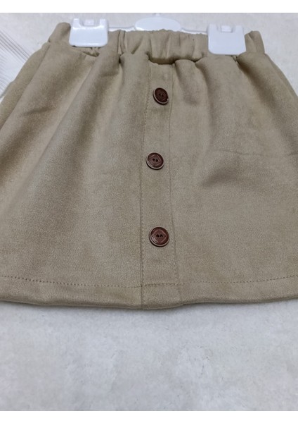 Fiyonklu ve Papatyalı Yeleği ve Eteği Süet Fitilli Buluz Kız Çocuğu 3 'lü Takım indirimleri