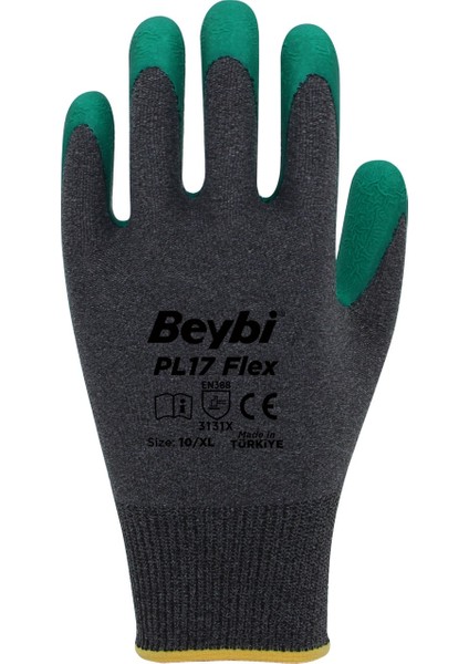 PL17 Flex Likralı Ipten Örme Lateks Eldiven Yeşil No:10 fiyatları