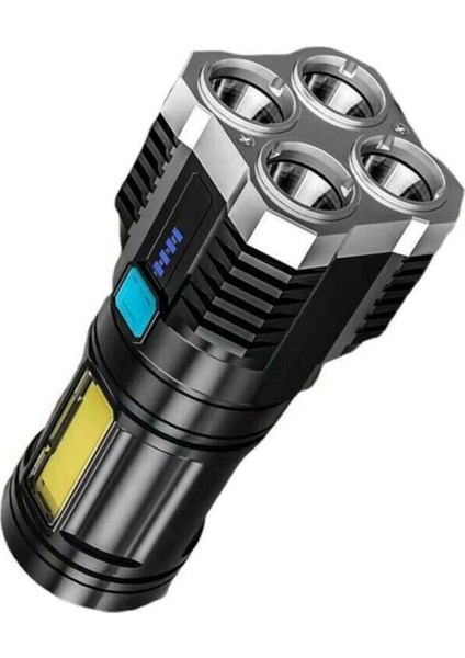 Ultra Parlak El Feneri USB Şarj 4 Led+Yan Cob LED Taktik Günlük Hayat Kamp Avcılık El Feneri ( Lisinya ) modelleri