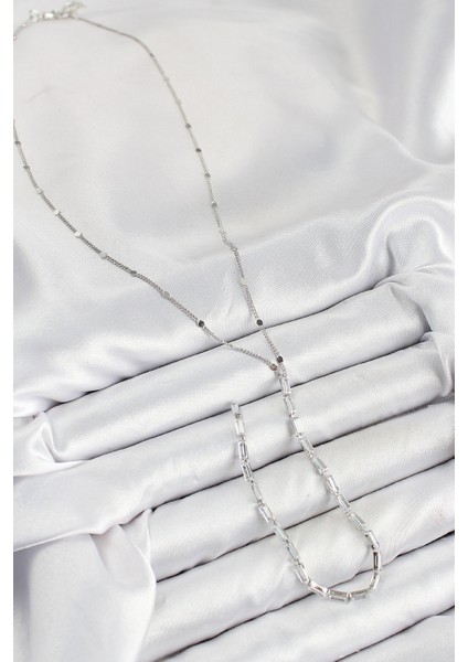 Pirinç Zirkon Taşlı Model Gümüş Renk Y Kolye - Lisinya fiyatları