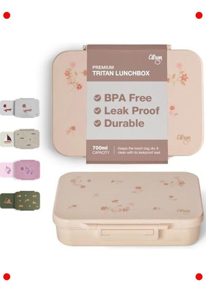 4 Bölmeli Tritan Beslenme Kutusu Seti - Çiçek Desenli