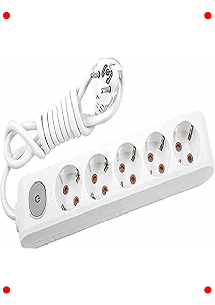 Beşli Anahtarlı Topraklı Priz Kablolu Çocuk Korumalı 5m