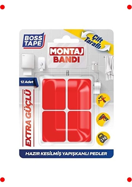 12 Adet Hazır Kesilmiş Çift Taraflı Montaj Bandı