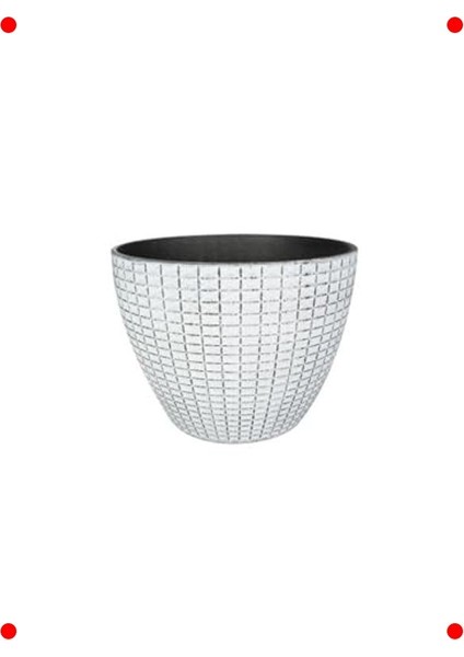Beyaz Desenli Yuvarlak Plastik Saksı (Çap 22CM Yük. 17CM)