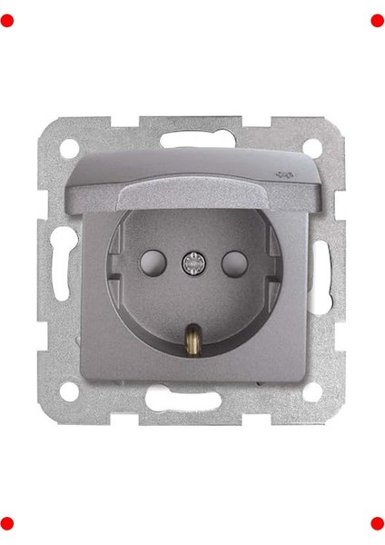Güvenlik Kapaklı Topraklı Priz, Granit Gri
