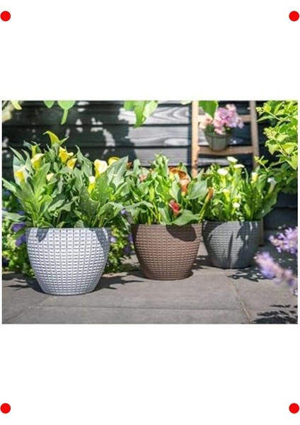 Beyaz Desenli Yuvarlak Plastik Saksı (Çap 22CM Yük. 17CM) modelleri